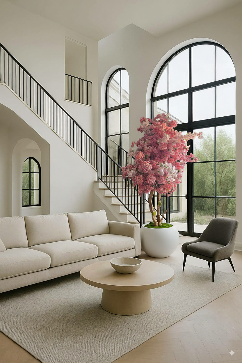 Luxury cherry blossom tree in elegant living space