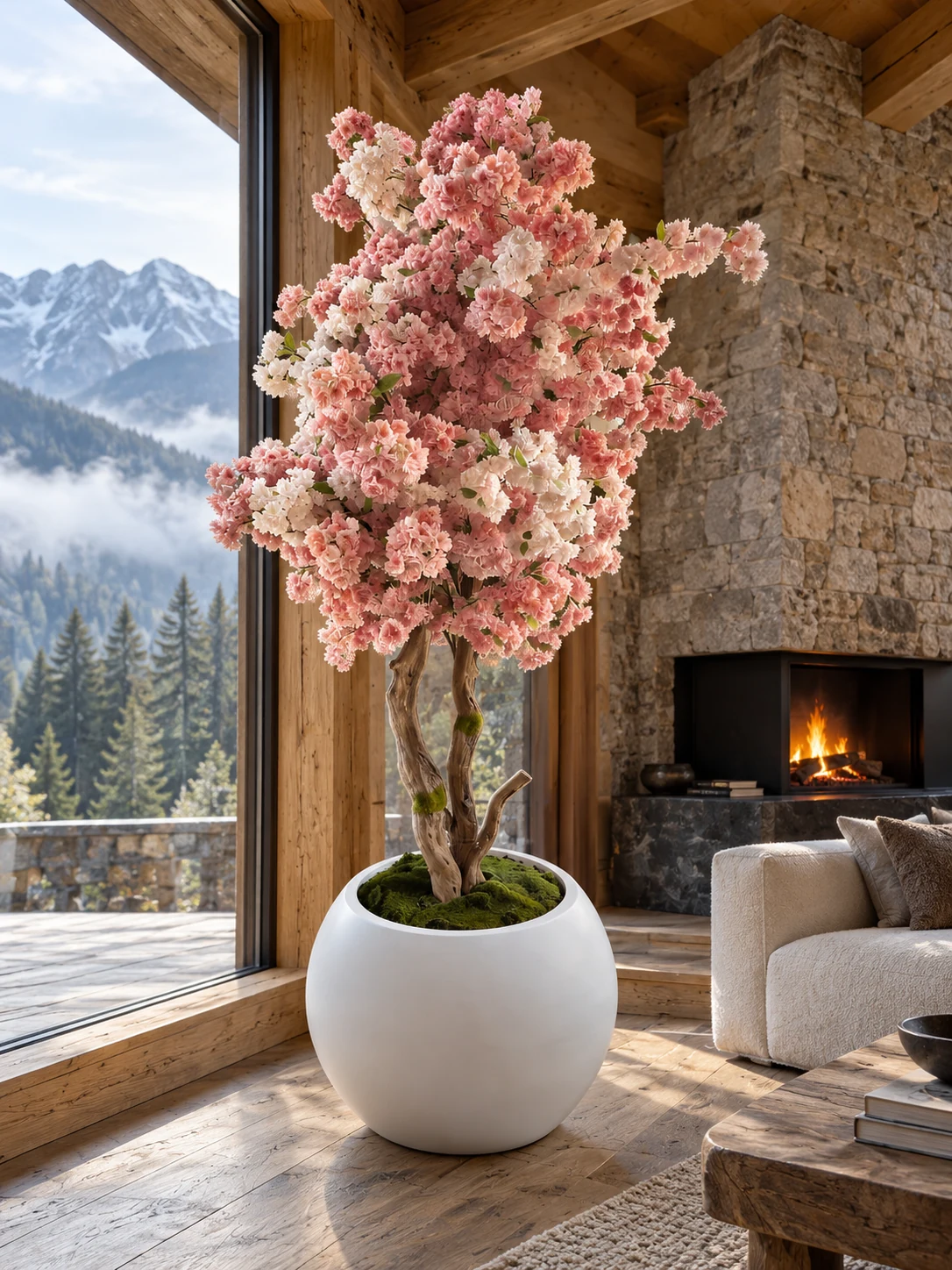 Blush and ivory Collector’s Edition blossom tree in an Alpine interior